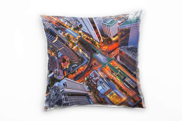City, Hochhäuser, Lichtlinien, Nacht, grau, rot Deko Kissen 40x40cm für Couch Sofa Lounge Zierkissen
