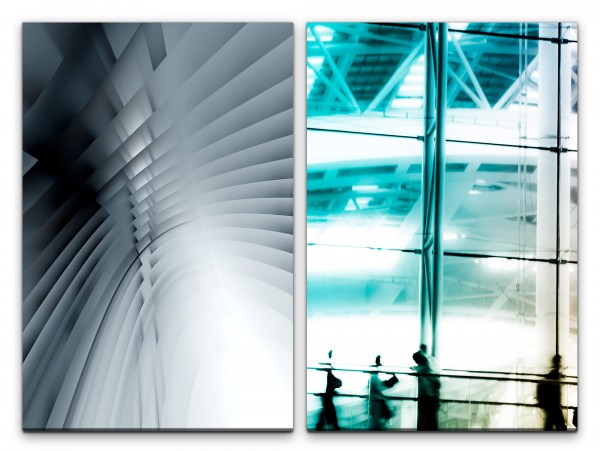 2 Bilder je 60x90cm Grau Business Büro Architektur Fotokunst Abstrakt Flughafen