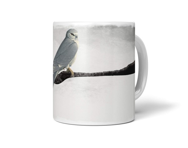 Dekorative Tasse mit schönem Vogel Motiv grau Berge Horizont schönem Design