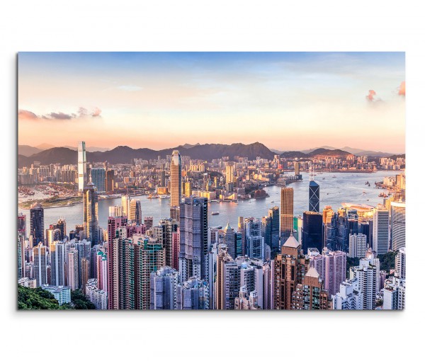 120x80cm Wandbild Hongkong Victoria Harbor Wolkenkratzer Wasser