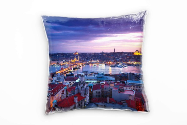 City, lila, blau, rot, Sonnenuntergang, Istanbul Deko Kissen 40x40cm für Couch Sofa Lounge Zierkisse