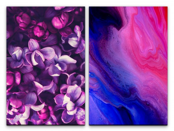 2 Bilder je 60x90cm Blüten Abstrakt Farbenfroh Warm Entspannend Sanftmut Fließend