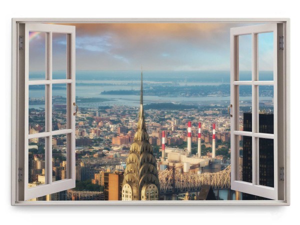Wandbild 120x80cm Fensterbild New York Skyline USA Megacity Hochhäuser Empire
