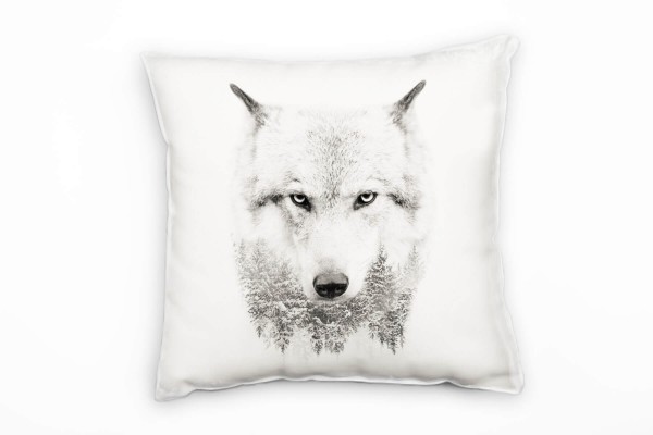 Tiere, Abstrakt, Winterwald, Wolf, weiß, grau Deko Kissen 40x40cm für Couch Sofa Lounge Zierkissen