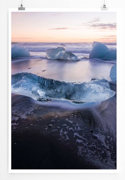 Landschaftsfotografie 60x90cm Poster Eis am vulkanischen Strand Island