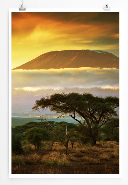 60x90cm Landschaftsfotografie Poster Mount Kilimanjaro bei Sonnenaufgang