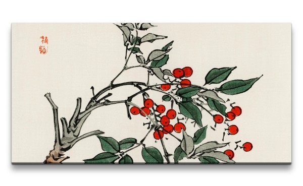 Remaster 120x60cm Traditionelle japanische Kunst Zeitlos Feng Shui Harmonie rote Beeren Pflanze