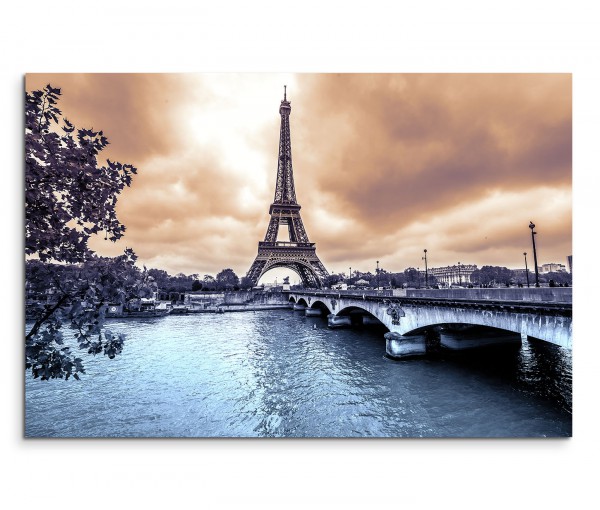 120x80cm Wandbild Paris Eiffelturm Seine Brücke Winter Wolken