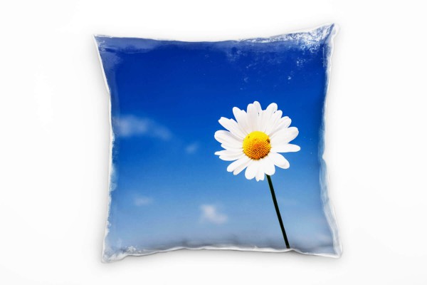 Macro, Gänseblümchen, blau, weiß, gelb Deko Kissen 40x40cm für Couch Sofa Lounge Zierkissen