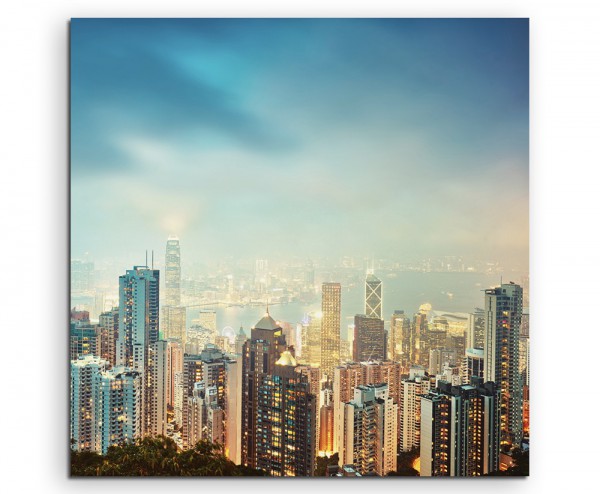 Urbane Fotografie – Viktoria Peek Hongkong Skyline auf Leinwand