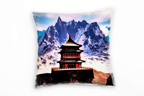 Urban, rot, braun, türkis, buddhistischer Tempel Deko Kissen 40x40cm für Couch Sofa Lounge Zierkisse
