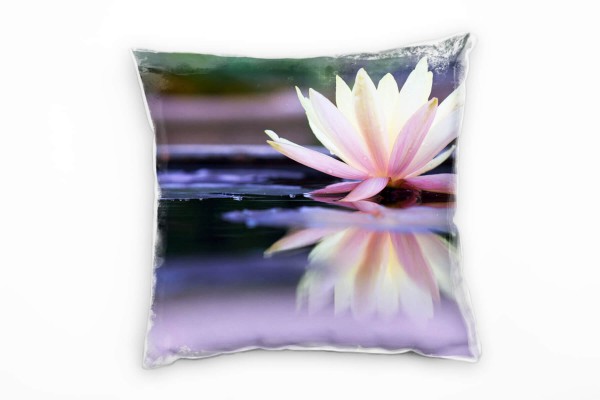 Blumen, rosa, weiß, Lotusblume, Spiegelung Deko Kissen 40x40cm für Couch Sofa Lounge Zierkissen