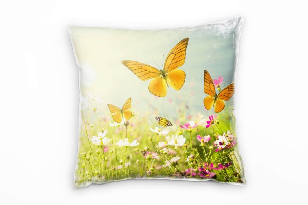 Blumen, Tiere, bunt, Sommer, Schmetterlinge Deko Kissen 40x40cm für Couch Sofa Lounge Zierkissen