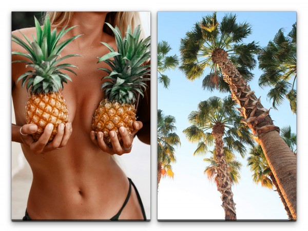 2 Bilder je 60x90cm Bikini Sexy Ananas Palmen Süden Traumurlaub Sommer