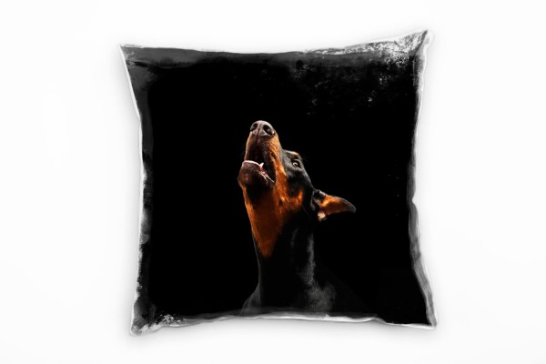 Tiere, Dobermann, schwarz, braun Deko Kissen 40x40cm für Couch Sofa Lounge Zierkissen