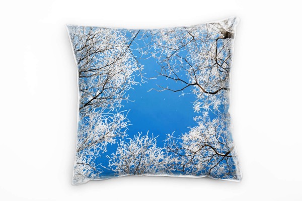 Winter, weiß,blau, eisbedeckte Äste von unten Deko Kissen 40x40cm für Couch Sofa Lounge Zierkissen