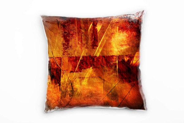 Abstrakt, orange, rot, gold, gemalt Deko Kissen 40x40cm für Couch Sofa Lounge Zierkissen