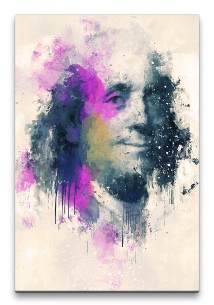Benjamin Franklin Porträt Abstrakt Kunst Gründervater USA Dollar 60x90cm Leinwandbild