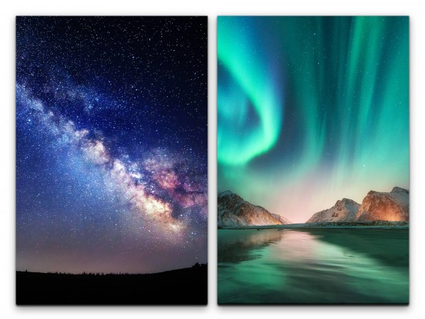 2 Bilder je 60x90cm Milchstraße Galaxie Polarlichter Norden Nacht Astrofotografie Sterne