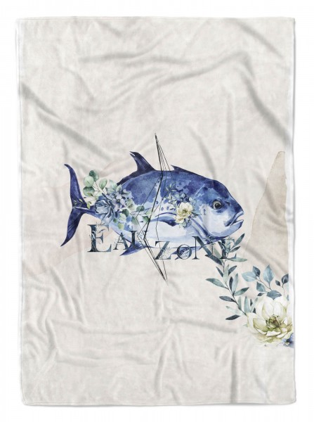 Handtuch Strandhandtuch Saunatuch Kuscheldecke Kunstvoll Ozean Fisch Blumen Motiv