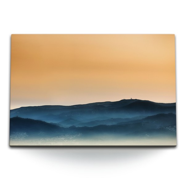 120x80cm Wandbild auf Leinwand Berge Himmel Sonnenuntergang Abendrot Minimal