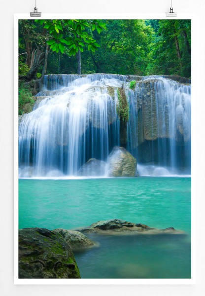 60x90cm Landschaftsfotografie Poster Großer Wasserfall Erawan Kanjanaburi Thailand