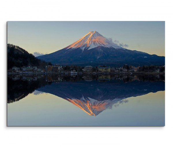 120x80cm Wandbild Fuji Berg Schnee See Abendlicht Spiegelung