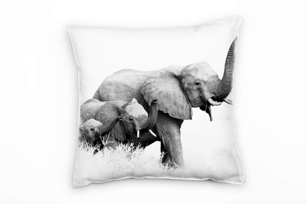 Tiere, Elefanten, grau, weiß Deko Kissen 40x40cm für Couch Sofa Lounge Zierkissen