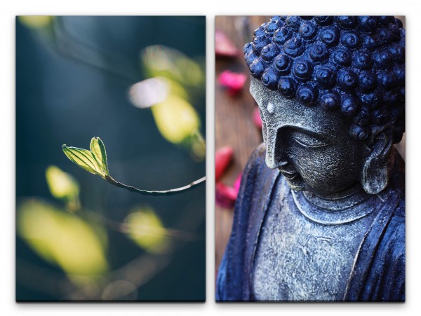 2 Bilder je 60x90cm Baumblüte Buddhakopf Buddha Asien Meditation Achtsamkeit Stille