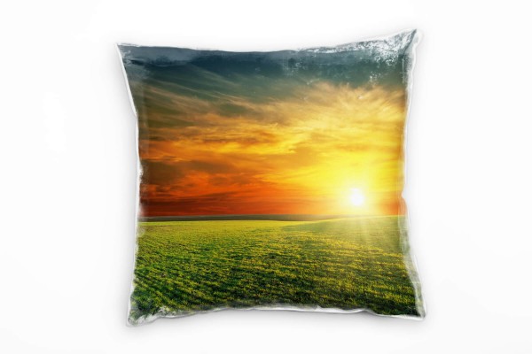 Landschaft, rot, grün, blau, Sonnenuntergang, Wiese Deko Kissen 40x40cm für Couch Sofa Lounge Zierki