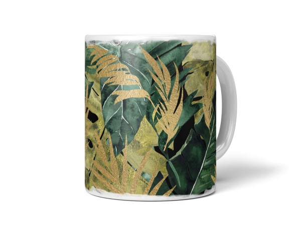 Dekorative Tasse mit schönem Motiv Tropische Blätter Dschungel Pflanzenmuster Blattgold