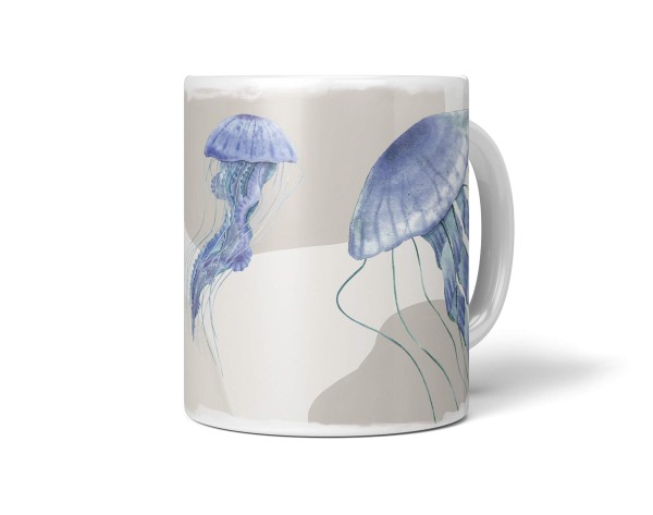 Dekorative Tasse mit schönem Motiv blaue Quallen Wasserfarben Pastellton einzigartiges Design
