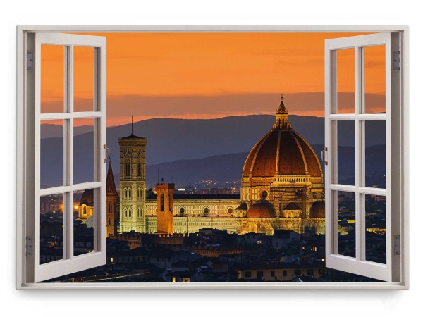 Wandbild 120x80cm Fensterbild Florenz Italien Kathedrale Sonnenuntergang