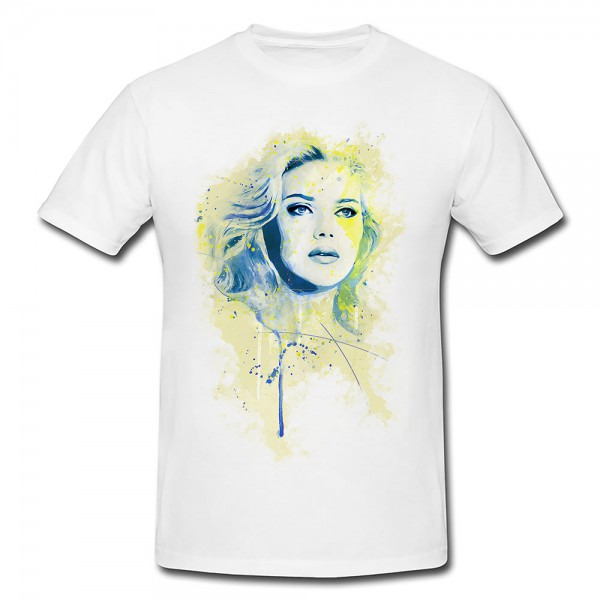 Scarlett Johansson Premium Herren und Damen T-Shirt Motiv aus Paul Sinus Aquarell