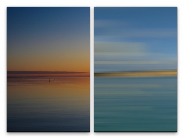 2 Bilder je 60x90cm See Abendröte Harmonie Horizont Blau Himmel Sonnenuntergang