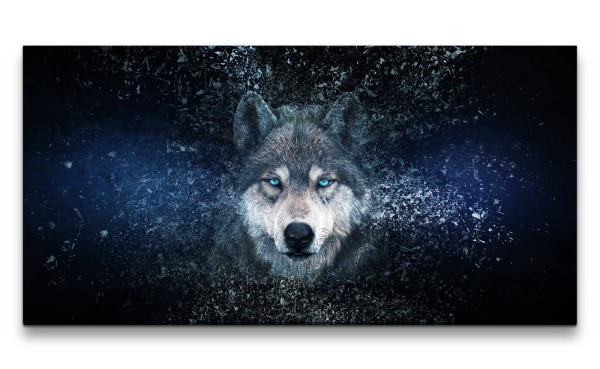 Leinwandbild 120x60cm Grauer Wolf Mystisch Geheimnisvoll schönes Tier Kunstvoll