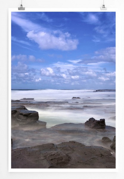 Landschaftsfotografie 60x90cm Poster Ruhiger Strand bei Nebel und Sonne