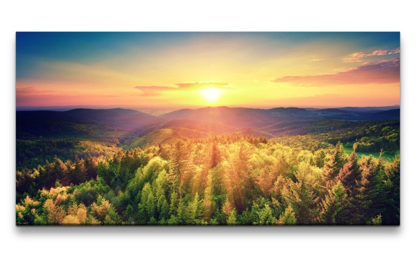 Leinwandbild 120x60cm Berge Wälder Sonnenuntergang Wunderschön Natur Harmonie