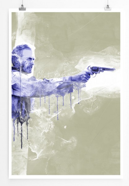 Clint Eastwood 90x60cm Paul Sinus Art Splash Art Wandbild als Poster ohne Rahmen gerollt