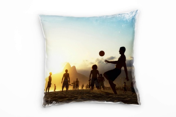 Strand, Brasilien, Fußball, Sonnenuntergang, orange Deko Kissen 40x40cm für Couch Sofa Lounge Zierki