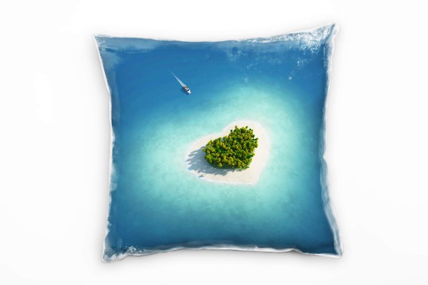 Strand und Meer, türkis, grün, Herzinsel Deko Kissen 40x40cm für Couch Sofa Lounge Zierkissen