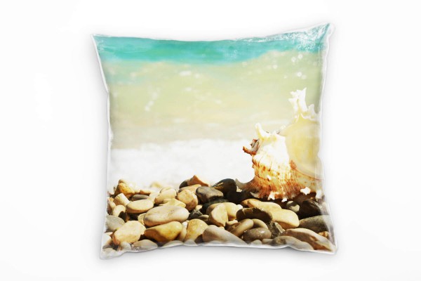 Strand und Meer, Muschel, Welle, beige, türkis Deko Kissen 40x40cm für Couch Sofa Lounge Zierkissen