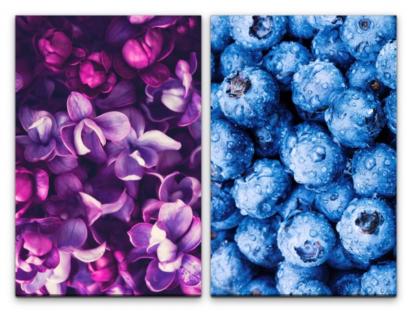 2 Bilder je 60x90cm Orchideen Blüten Blaubeeren Wassertropfen Frisch Farbenfroh Makrofotografie