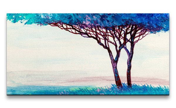 Leinwandbild 120x60cm Baum blaue Farbe Malerisch Schön Kunstvoll Dekorativ
