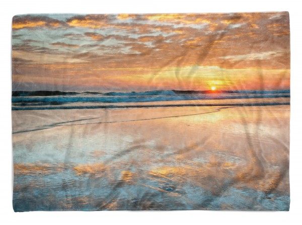 Handtuch Strandhandtuch Saunatuch Kuscheldecke mit Fotomotiv Wellen Strand Sonn