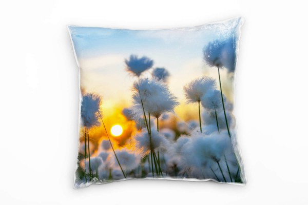 Natur, orange, blau, Baumwollgras, Sonnenuntergang Deko Kissen 40x40cm für Couch Sofa Lounge Zierkis
