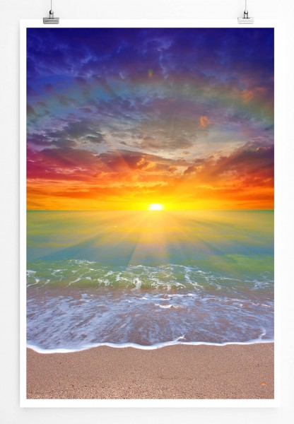 Naturfotografie 60x90cm Poster Sonnenaufgang am Strand mit Iris
