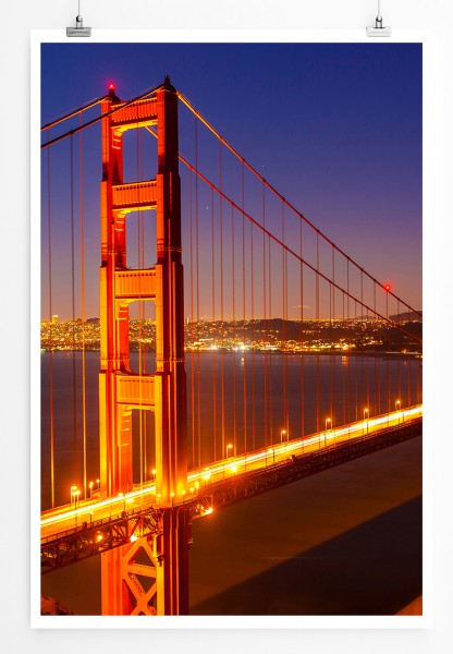 90x60cm Poster Urbane Fotografie - Golden Gate Bridge bei Nacht