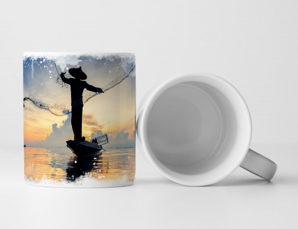 Tasse Geschenk Fischer mit fliegendem Netz