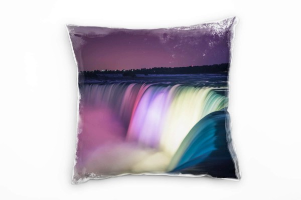 Natur, bunt, Niagara Wasserfälle, Nacht Deko Kissen 40x40cm für Couch Sofa Lounge Zierkissen